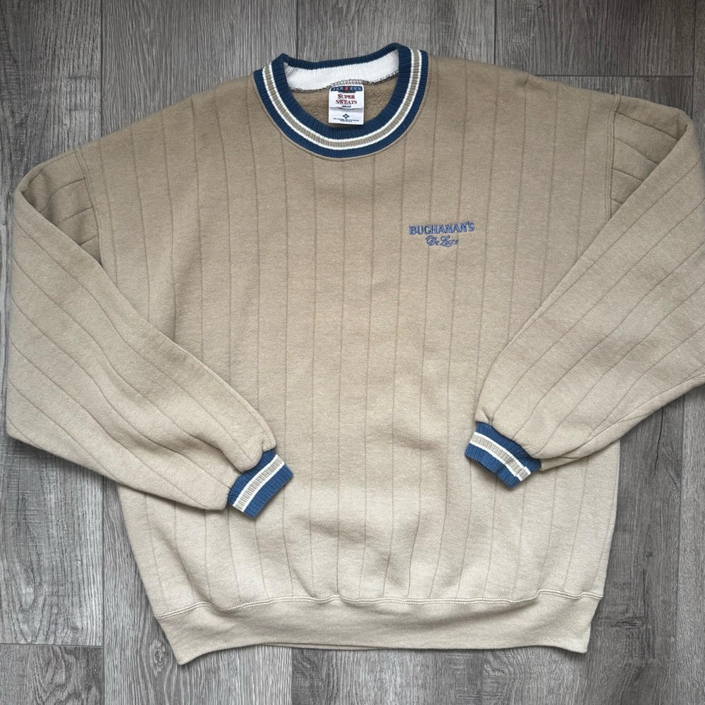 Vintage Beige Crewneck with Blue Trim